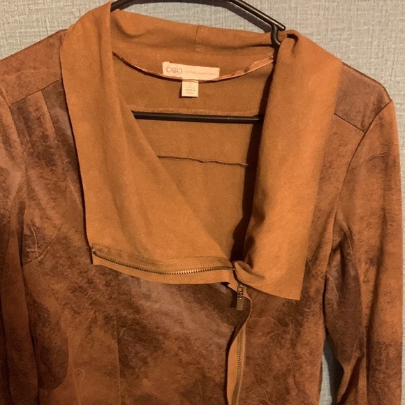 Brown Faux Suede Zip Up Moto Style Shirt Jacket  Mad Max Apocalypse Vibes XS/Sm - Picture 5 of 16